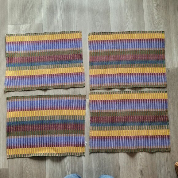 Set Of 4 Multicolor Striped Cotton Placemats Made In India - Picture 1 of 6